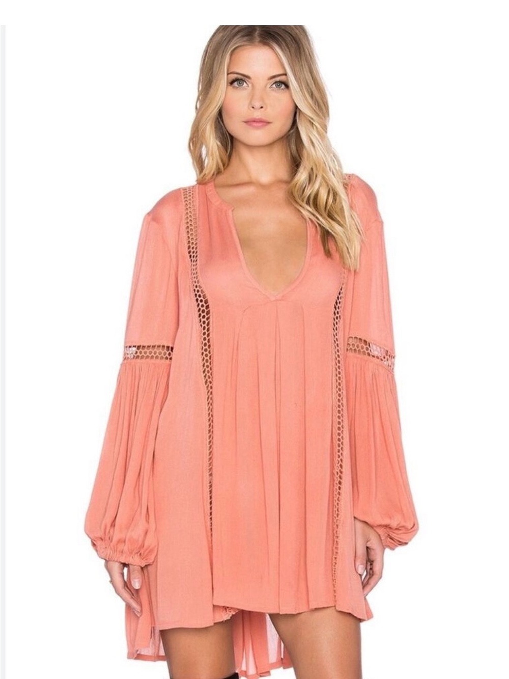 Free People Just The Two Of Us Boho Tunic Dress Coral Size Large
